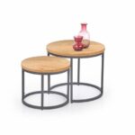 Set di 2 Tavolini da caffè Oreo in oro/rovere nero - d43-53xh35-45 cm