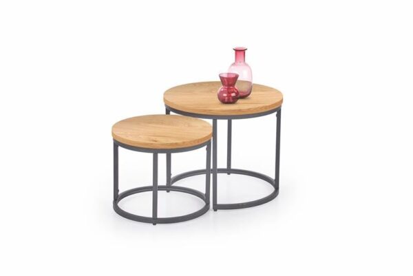 Set di 2 Tavolini da caffè Oreo in oro/rovere nero - d43-53xh35-45 cm