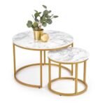 Set di 2 Tavolini da caffè Paola effetto marmo bianco/oro