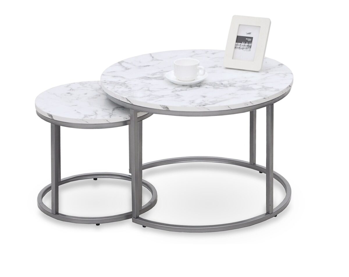 Set di 2 Tavolini da caffè Paola effetto marmo/argento - immagine 2