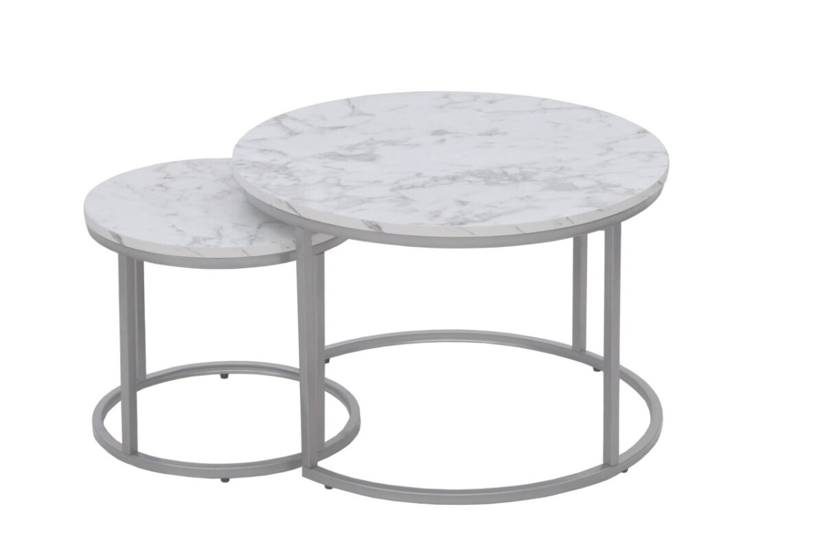 Set di 2 Tavolini da caffè Paola effetto marmo/argento - immagine 3