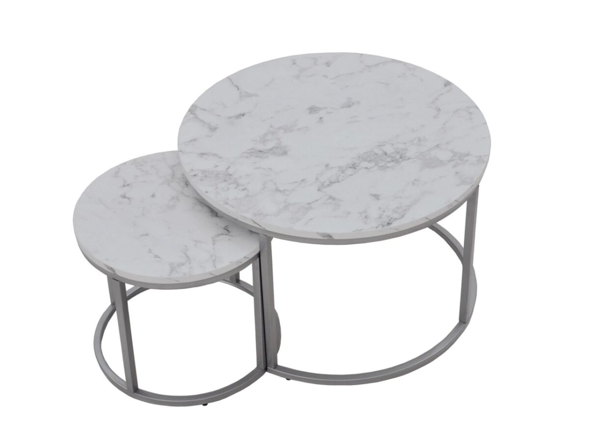 Set di 2 Tavolini da caffè Paola effetto marmo/argento - immagine 4