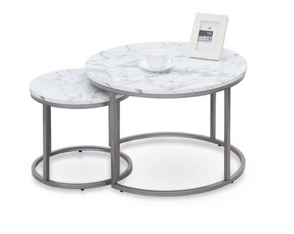 Set di 2 Tavolini da caffè Paola effetto marmo/argento