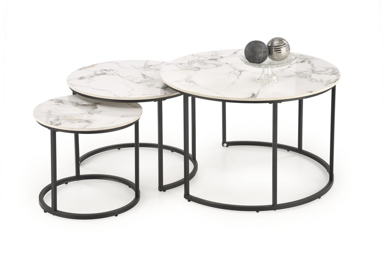 set-3-masute-de-cafea-gilda-marmura-alba-negru94670 Set di 3 Tavolini da caffè Gilda effetto marmo bianco/nero - immagine 1