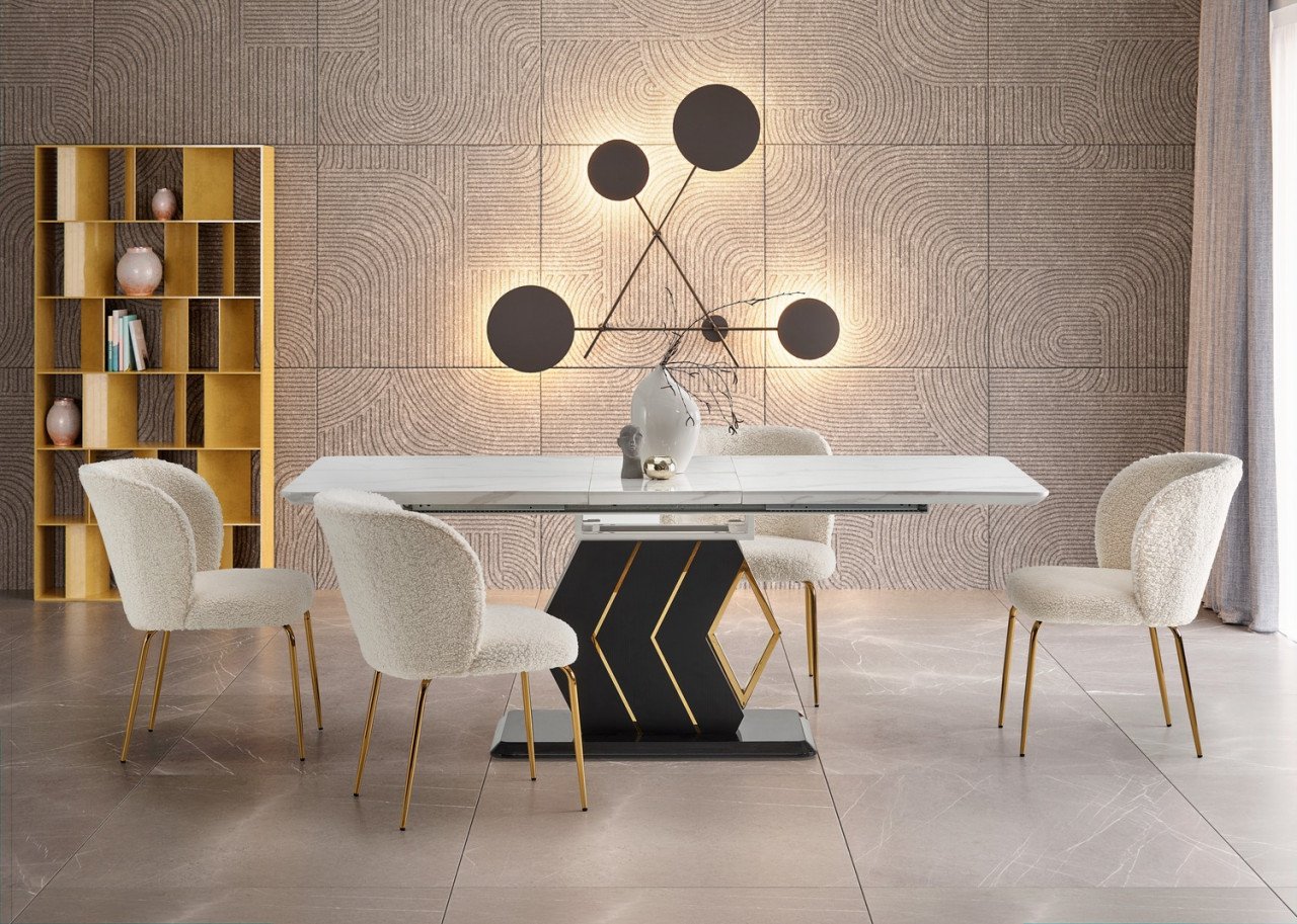 set-masa-extensibila-vincenzo-6-scaune-k474-crem-auriu77480 Set di tavolo da pranzo Vincenzo + 6 sedie K474 color crema/oro - immagine 1