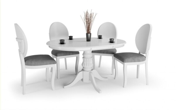 Set tavolo allungabile William bianco L90-124 cm + 4 sedie Verdi grigio/bianco