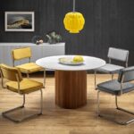 Set tavolo rotondo Bruno + 2 sedie K510 grigio + 2 sedie K510 senape