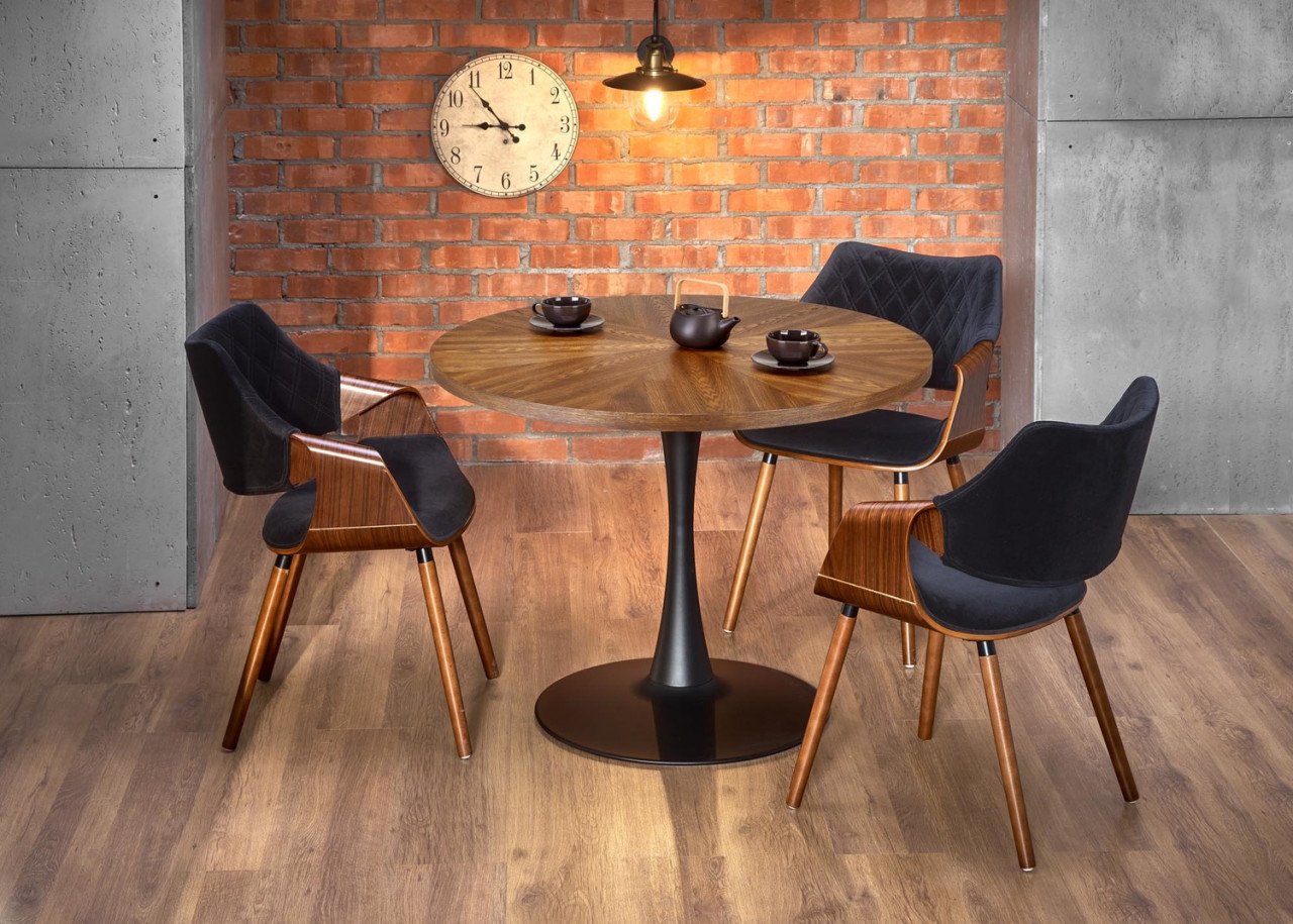 set-masa-rotunda-carmelo-o100-cm-3-scaune-k396-nuc-negru103279 Set tavolo rotondo Carmelo ø100 cm + 3 sedie K396 noce/nero - immagine 1