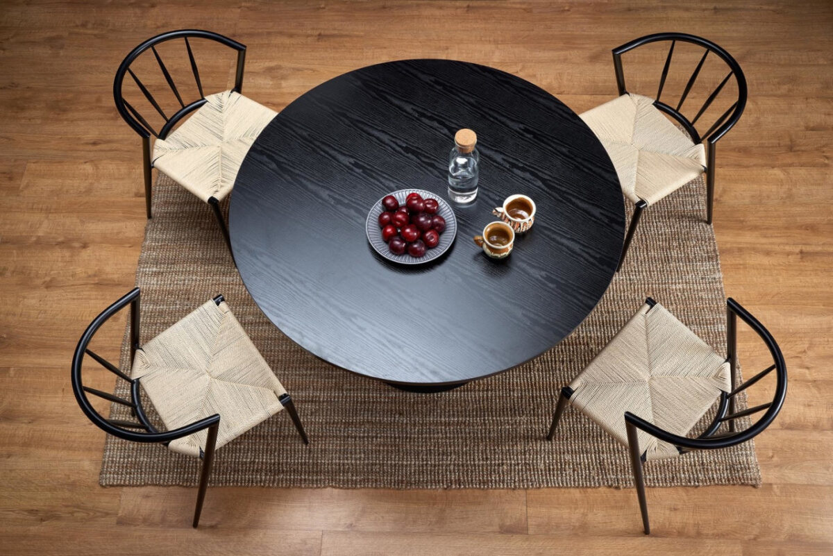 Set tavolo rotondo Ginter nero + 4 sedie con corda K515 - immagine 2