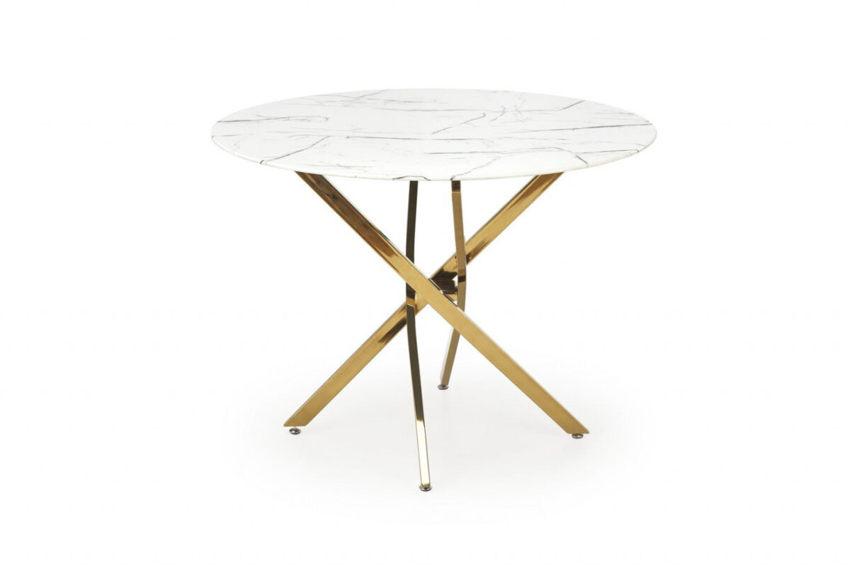 Set tavolo rotondo Raymond 2 effetto marmo bianco + 2 sedie K517 velluto grigio/oro - immagine 4