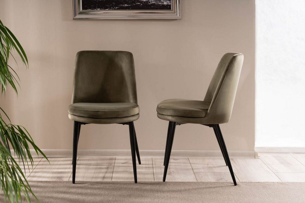 Set tavolo rotondo Talia effetto marmo grigio/nero ø120 cm + 4 sedie Kayla in velluto olive Blu77 - immagine 4