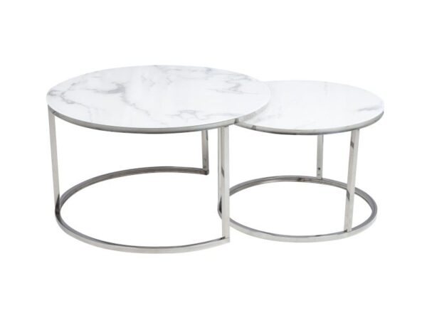 Set di Tavolini da caffè Atlanta B effetto marmo bianco/cromo
