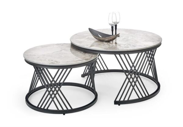 Set di Tavolini da caffè Flamingo effetto marmo grigio/nero