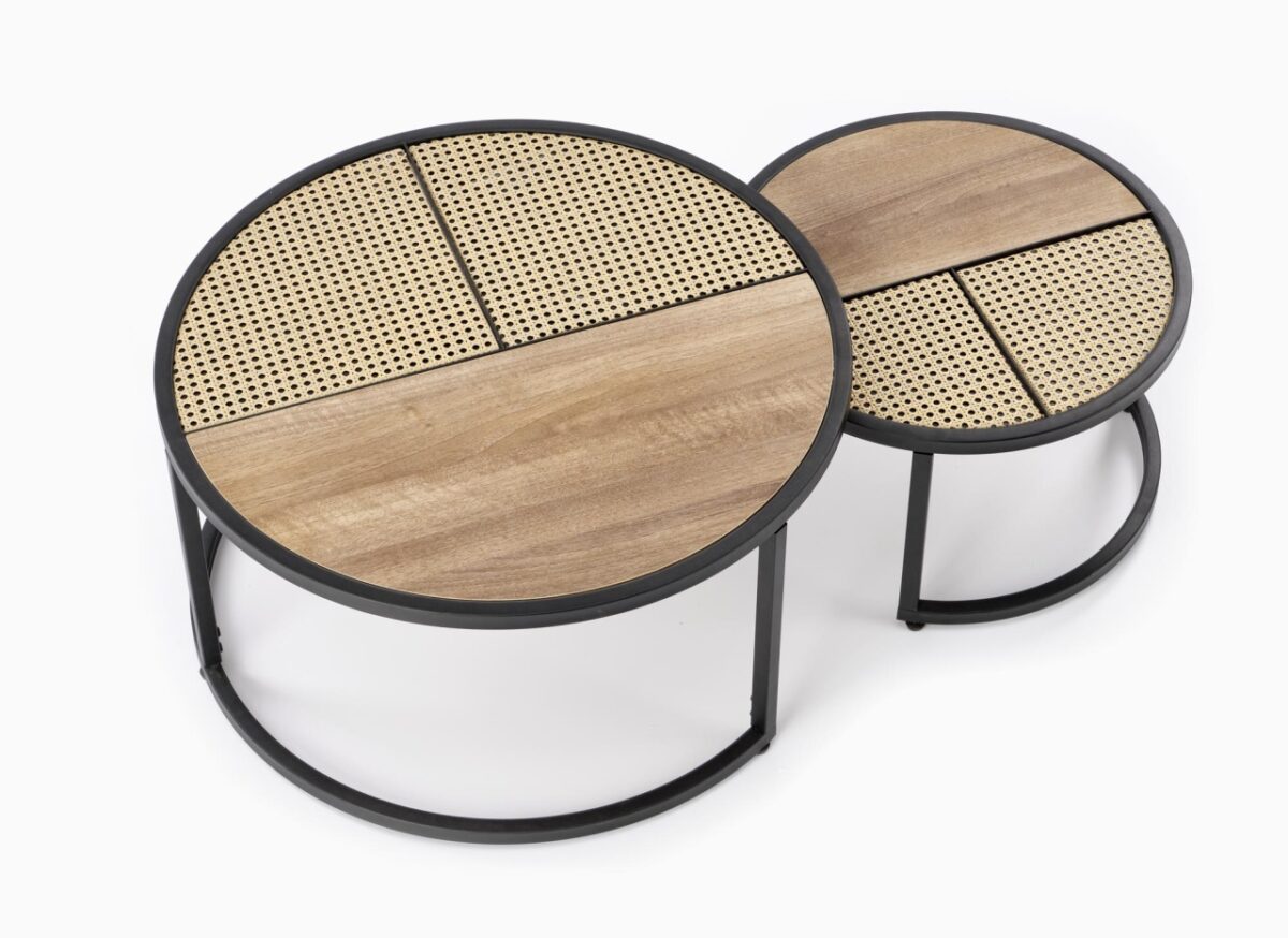 Set di Tavolini da caffè Garmina in rovere dorato + rattan - immagine 5