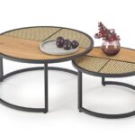 Set di Tavolini da caffè Garmina in rovere dorato + rattan