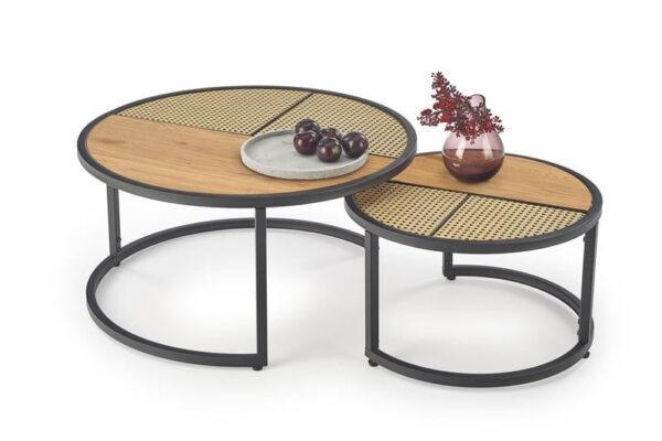Set di Tavolini da caffè Garmina in rovere dorato + rattan