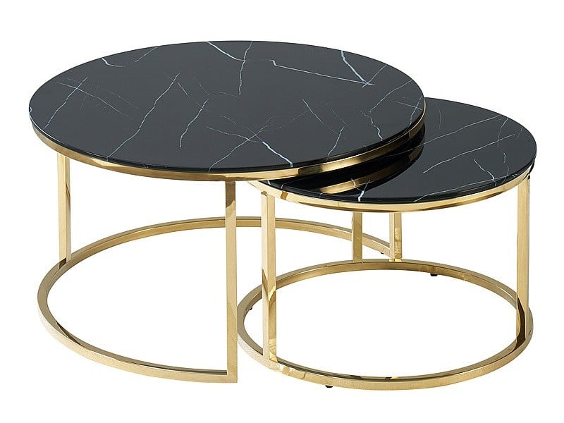 set-mese-de-cafea-muse-–-marmura-neagra-gold22730 Set di Tavolini da caffè Muse effetto marmo nero/oro - immagine 1