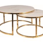 Set di Tavolini da caffè Portafino A effetto marmo bianco/oro - ø80/ø60 cm