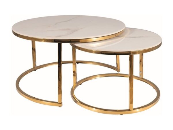 Set di Tavolini da caffè Portafino A effetto marmo bianco/oro - ø80/ø60 cm