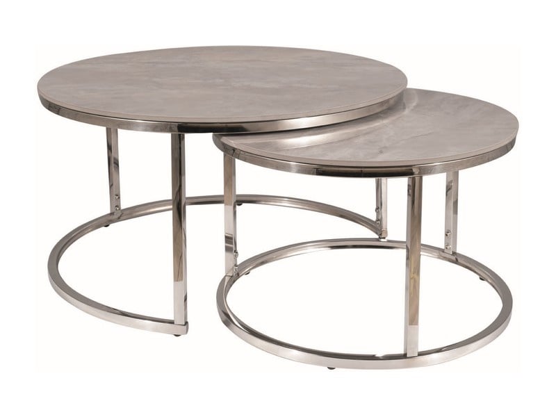 set-mese-de-cafea-portafino-b-marmura-gri-argintiu-o60-o45-cm175483 Set di Tavolini da caffè Portafino B effetto marmo grigio/argento - ø60/ø45 cm - immagine 1