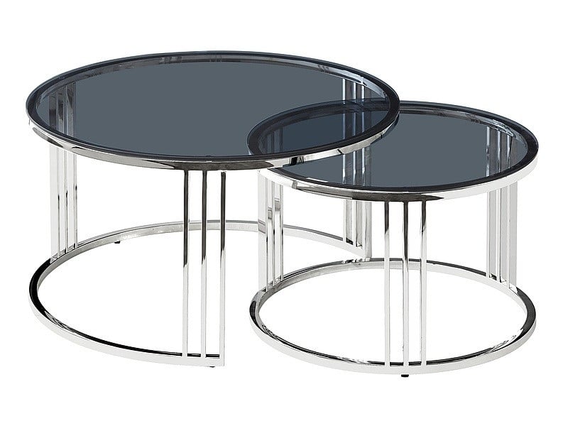 set-mese-de-cafea-vienna-–-sticla-fumurie-crom22727 Set di Tavolini da caffè Vienna in vetro fumé /cromo - immagine 1