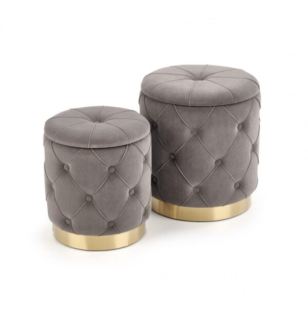 Set di Pouf imbottiti Polly Grigio / Oro