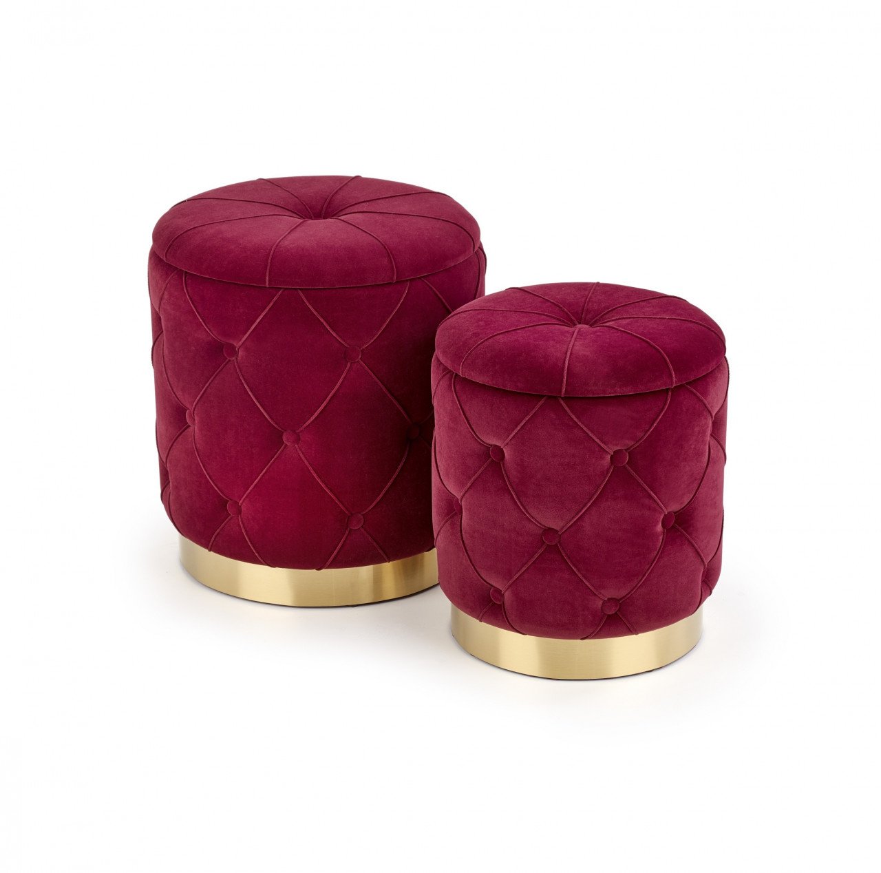 set-tabureti-tapitati-polly-rosu-inchis-gold15596 Set di Pouf imbottiti Polly Rosso scuro / Oro - immagine 1