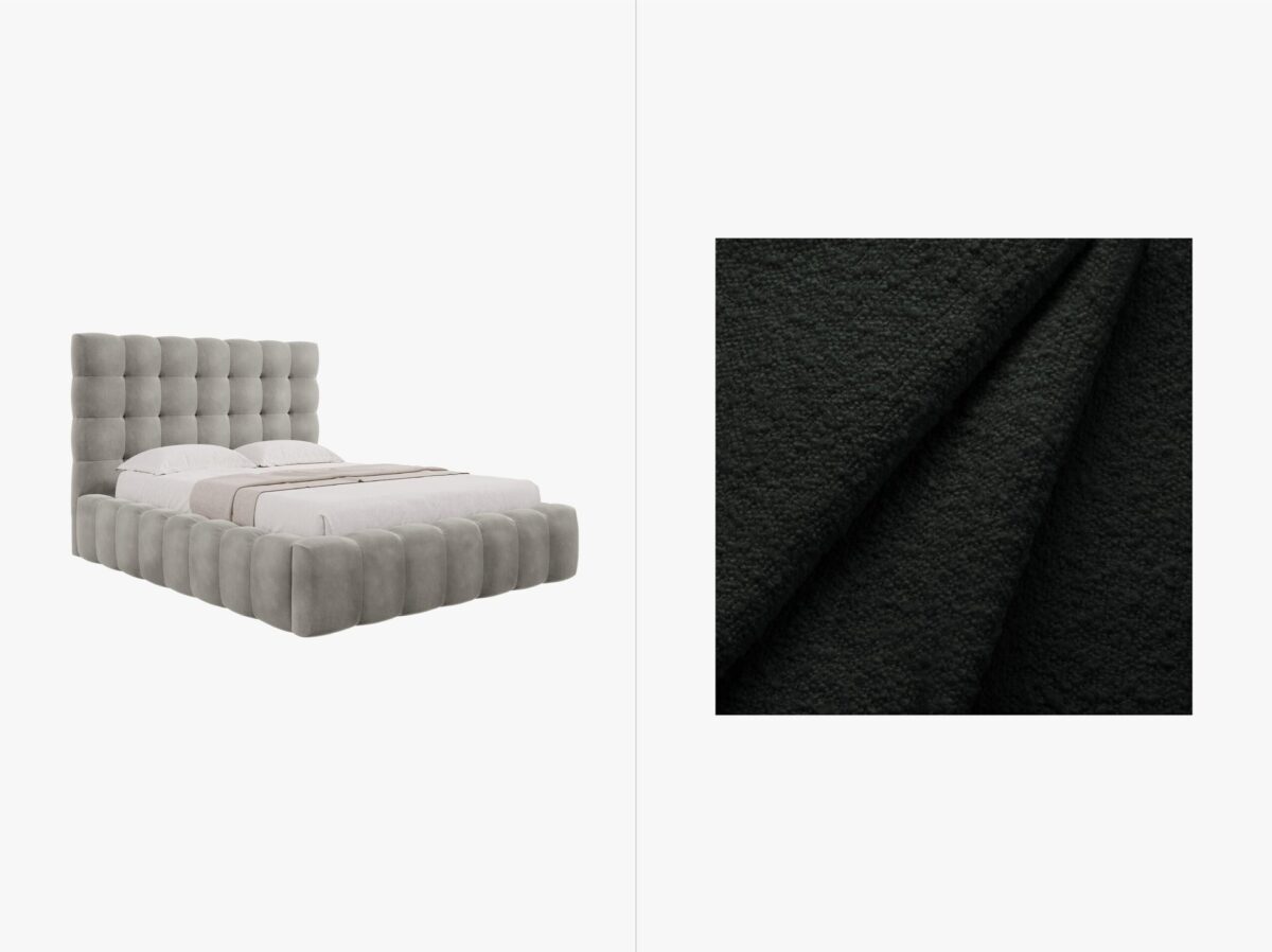 Letto matrimoniale Mamaia in tessuto Bouclé con contenitore e testiera -  200x200 cm - immagine 8