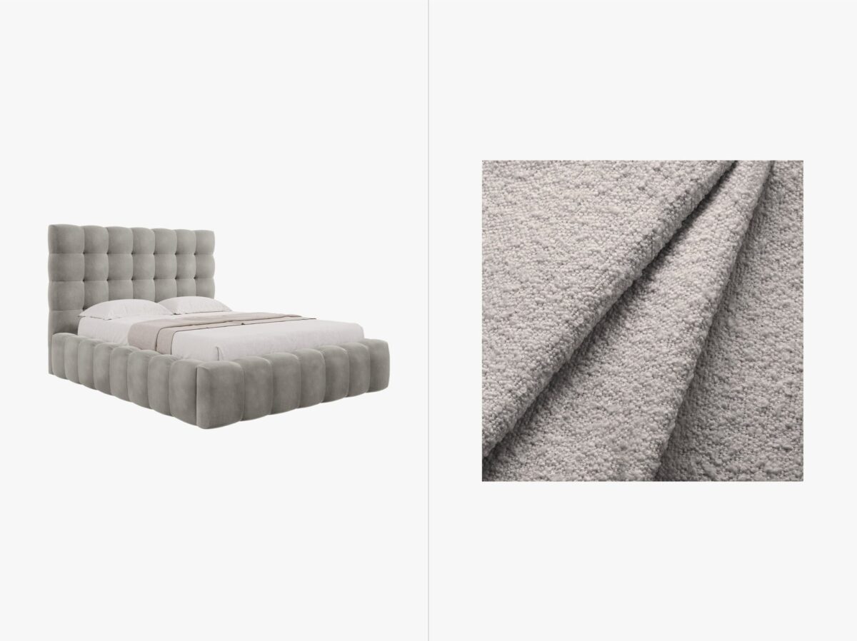 Letto matrimoniale Mamaia in tessuto Bouclé con contenitore e testiera -  200x200 cm - immagine 3