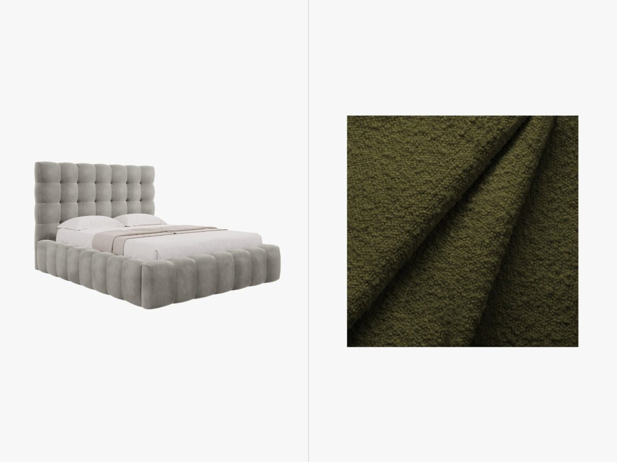 Letto matrimoniale Mamaia in tessuto Bouclé con contenitore e testiera -  200x200 cm - immagine 6