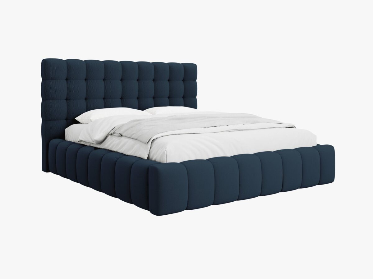Letto matrimoniale Mamaia in tessuto strutturato Neve con contenitore e testiera -  200x200 cm - immagine 11