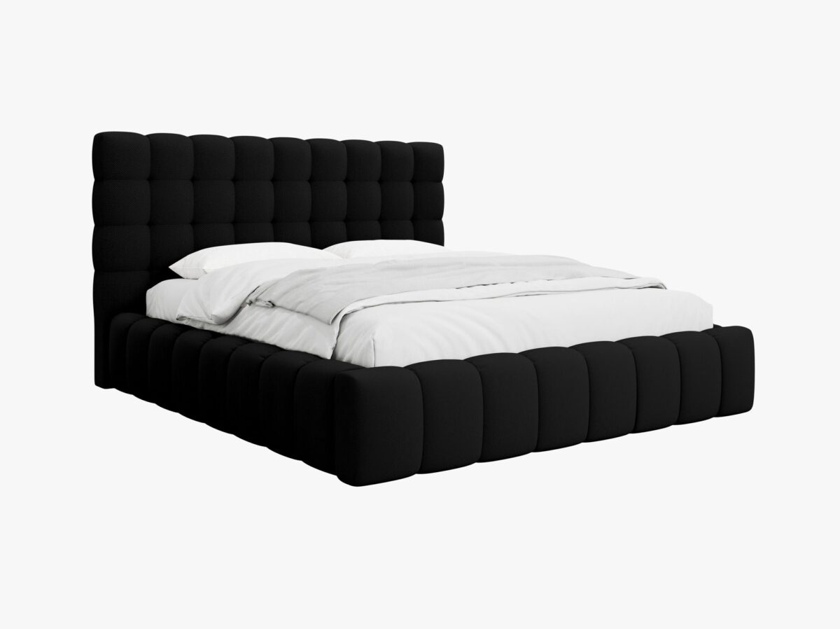 Letto matrimoniale Mamaia in tessuto strutturato Neve con contenitore e testiera -  200x200 cm - immagine 12