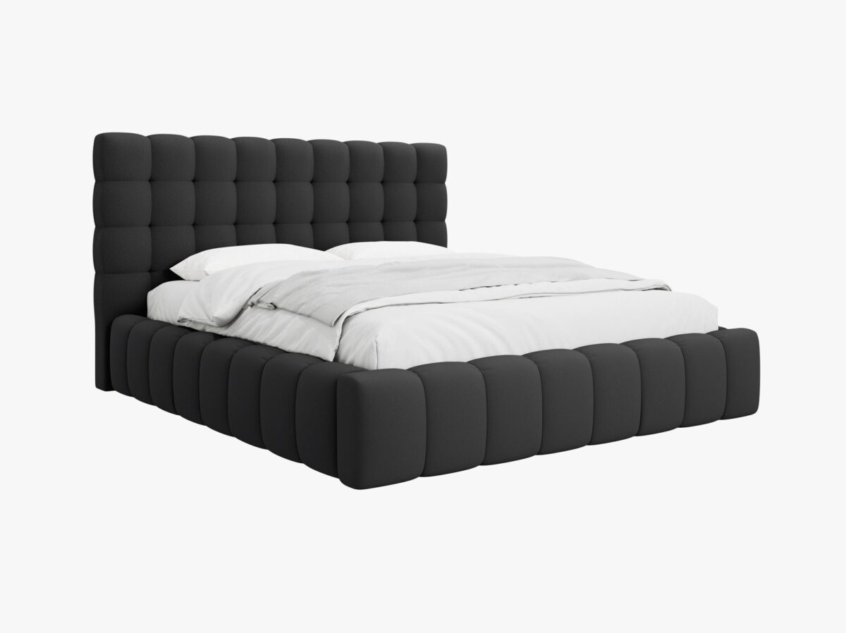 Letto matrimoniale Mamaia in tessuto strutturato Neve con contenitore e testiera -  200x200 cm - immagine 7