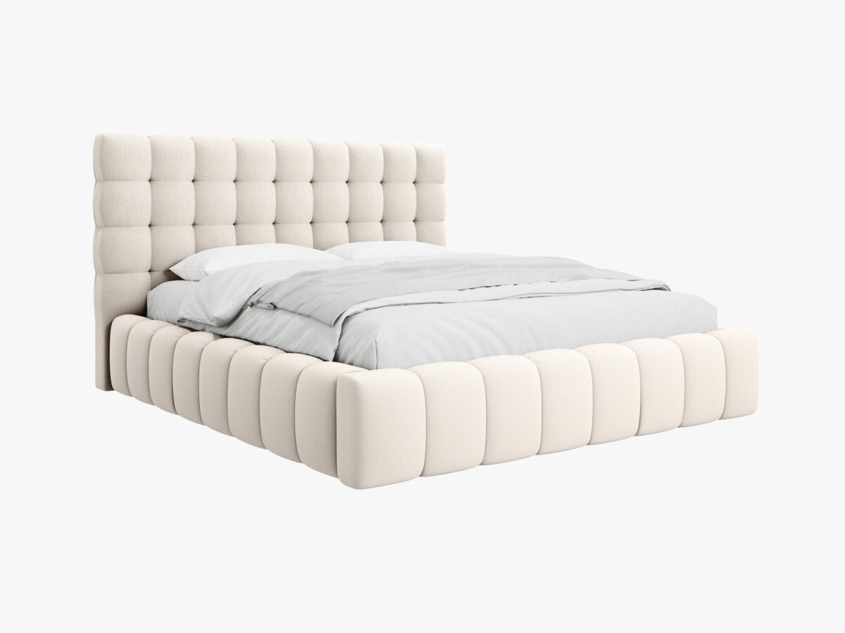 Letto matrimoniale Mamaia in tessuto strutturato Neve con contenitore e testiera -  200x200 cm - immagine 8