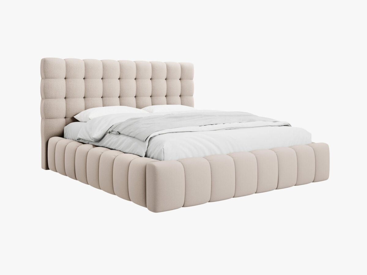 Letto matrimoniale Mamaia in tessuto strutturato Neve con contenitore e testiera -  200x200 cm - immagine 9