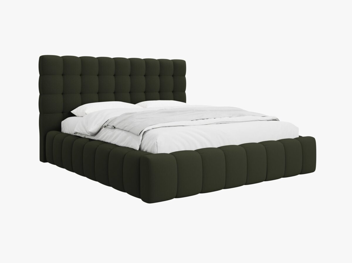 Letto matrimoniale Mamaia in tessuto strutturato Neve con contenitore e testiera -  200x200 cm - immagine 10