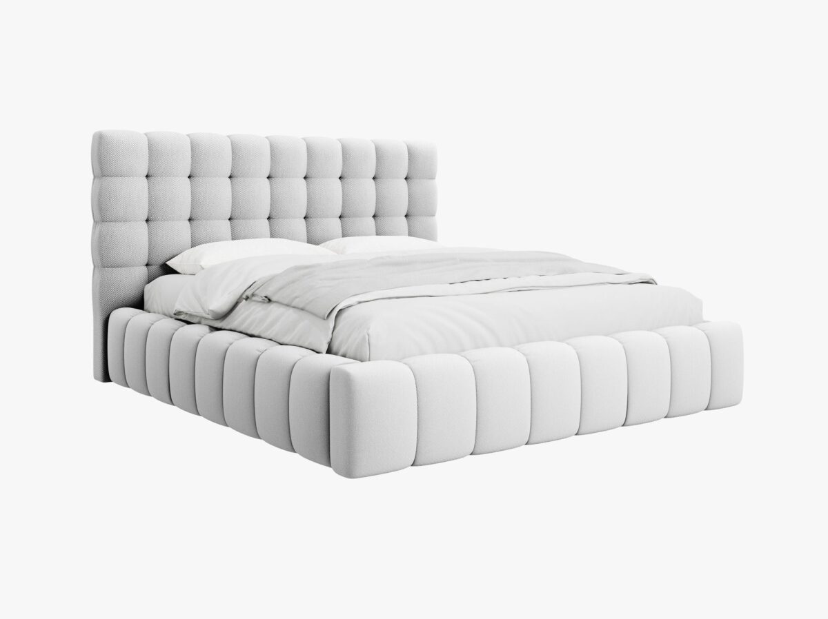 Letto matrimoniale Mamaia in tessuto strutturato Neve con contenitore e testiera -  200x200 cm - immagine 3