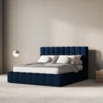 Letto matrimoniale Mamaia in velluto Bluvel con contenitore e testiera -  200x200 cm