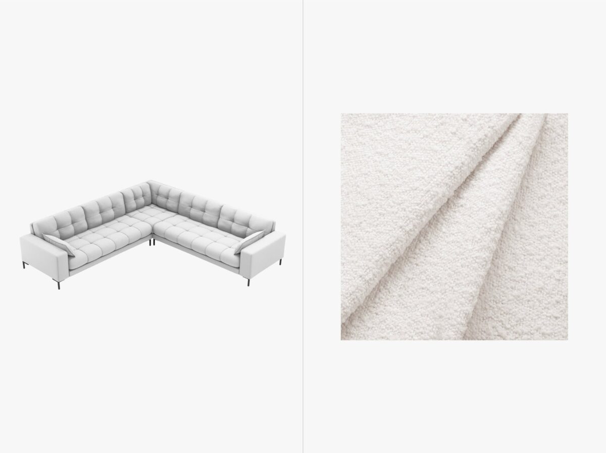 Divano angolare simmetrico Mamaia in tessuto Bouclé gambe nere – L256 cm - immagine 5