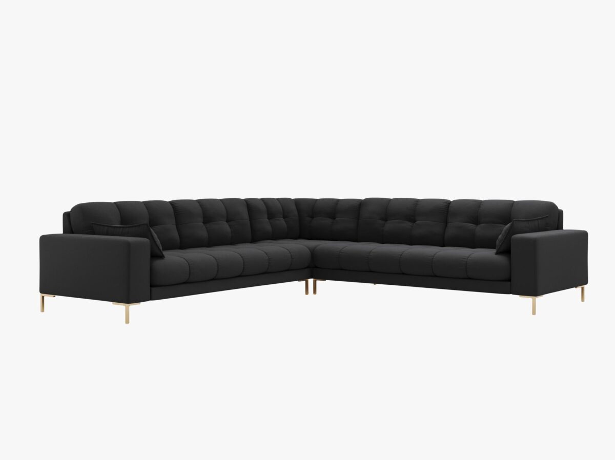 Divano angolare simmetrico Mamaia in tessuto strutturato Neve gambe oro – L256 cm - immagine 9