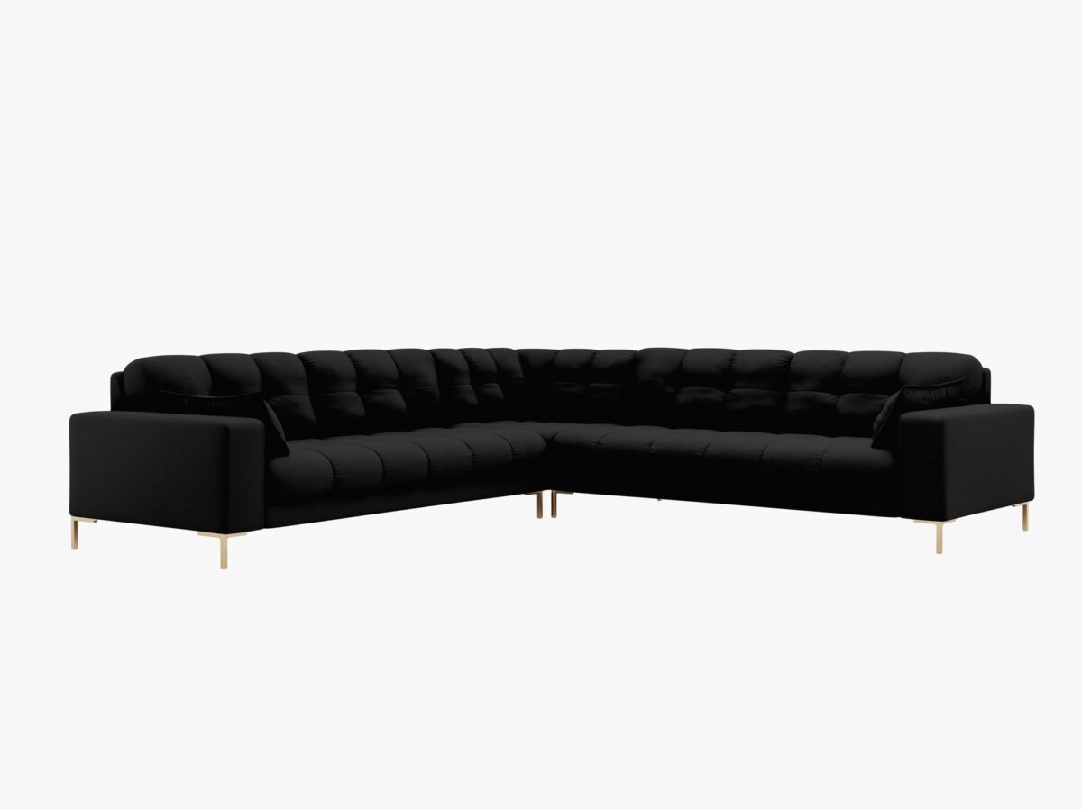 Divano angolare simmetrico Mamaia in tessuto strutturato Neve gambe oro – L256 cm - immagine 6