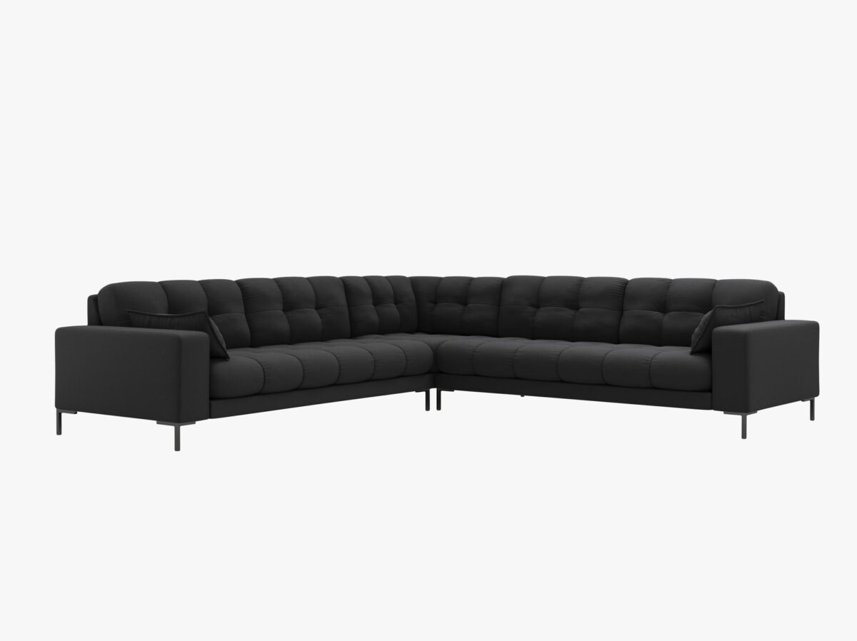 Divano angolare simmetrico Mamaia in tessuto strutturato Neve gambe nere – L256 cm - immagine 9
