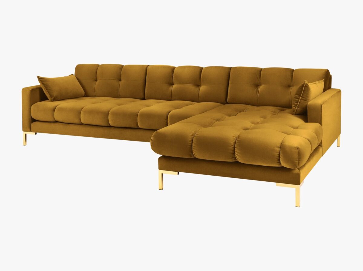 Divano angolare 5 posti in velluto Bluvel gambe oro - L293 cm - immagine 10
