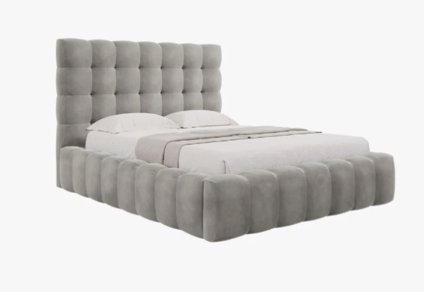 Letto matrimoniale Mamaia in tessuto Bouclé con contenitore e testiera -  200x200 cm