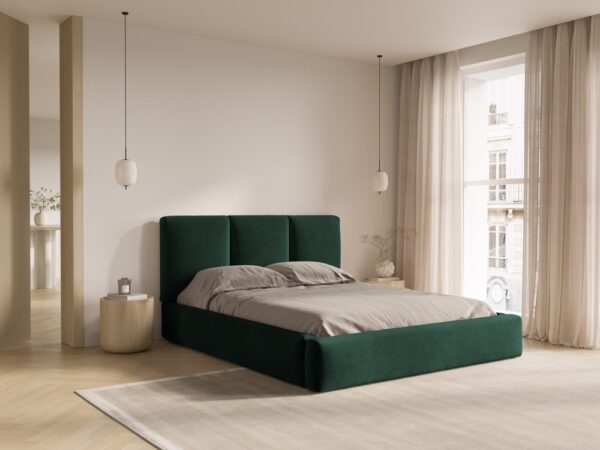 Letto contenitore Nicolas con testiera in velluto – 200x200 cm