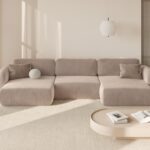 Divano panoramico Tonale 5 posti con vano contenitore in tessuto strutturato – L362x149 cm