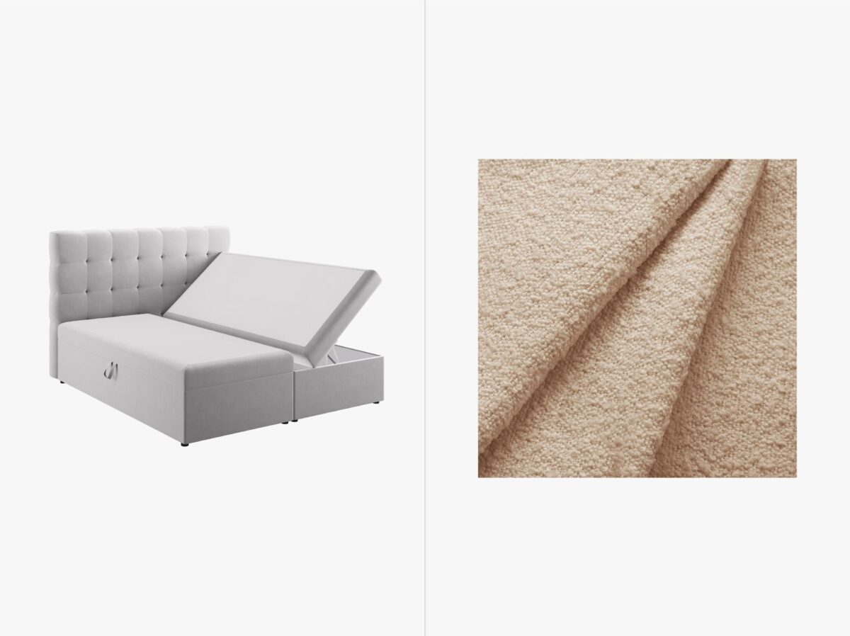 Letto boxspring Mamaia in tessuto Bouclé con contenitore e testiera – 180×200 cm - immagine 4