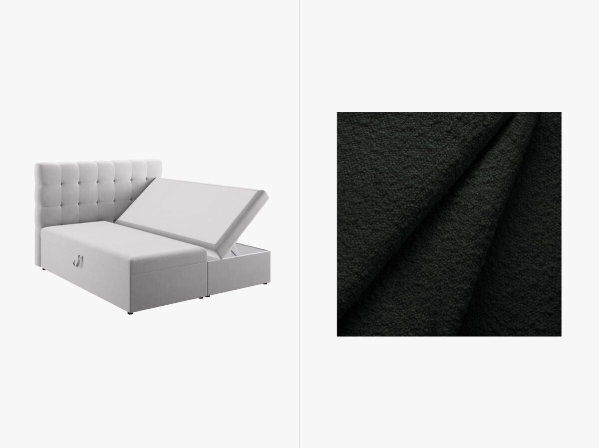 Letto boxspring Mamaia in tessuto Bouclé con contenitore e testiera - 140x200 cm - immagine 8