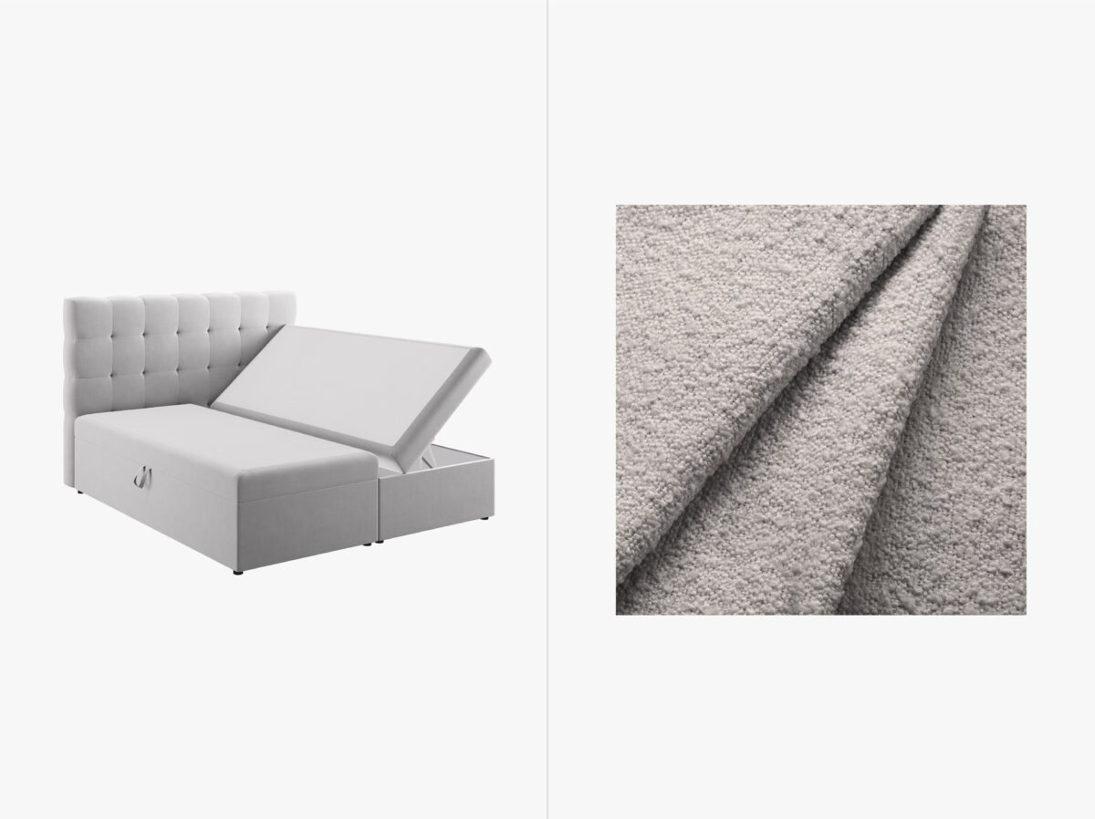 Letto boxspring Mamaia in tessuto Bouclé con contenitore e testiera - 140x200 cm - immagine 3