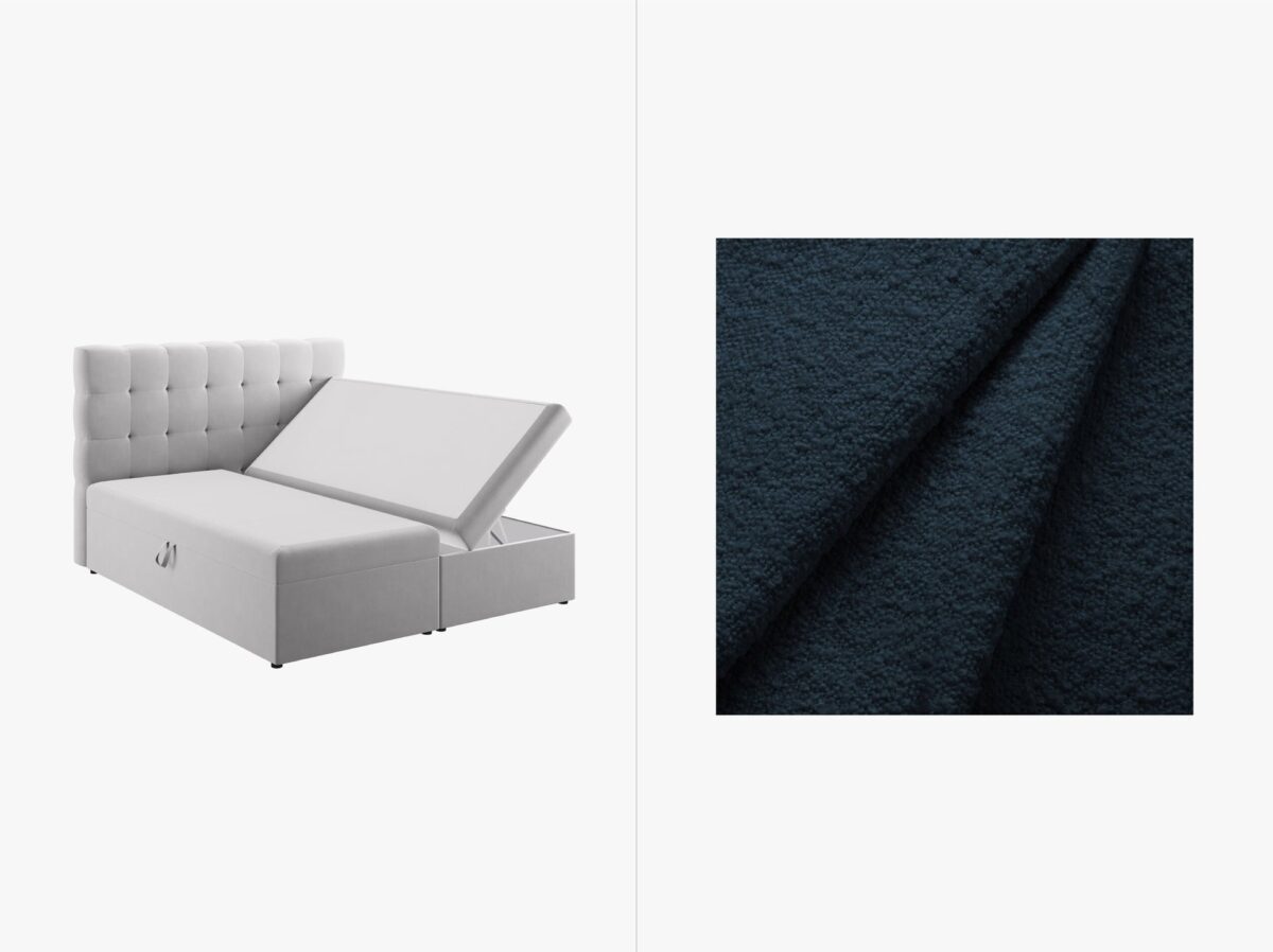 Letto boxspring Mamaia in tessuto Bouclé con contenitore e testiera – 180×200 cm - immagine 7